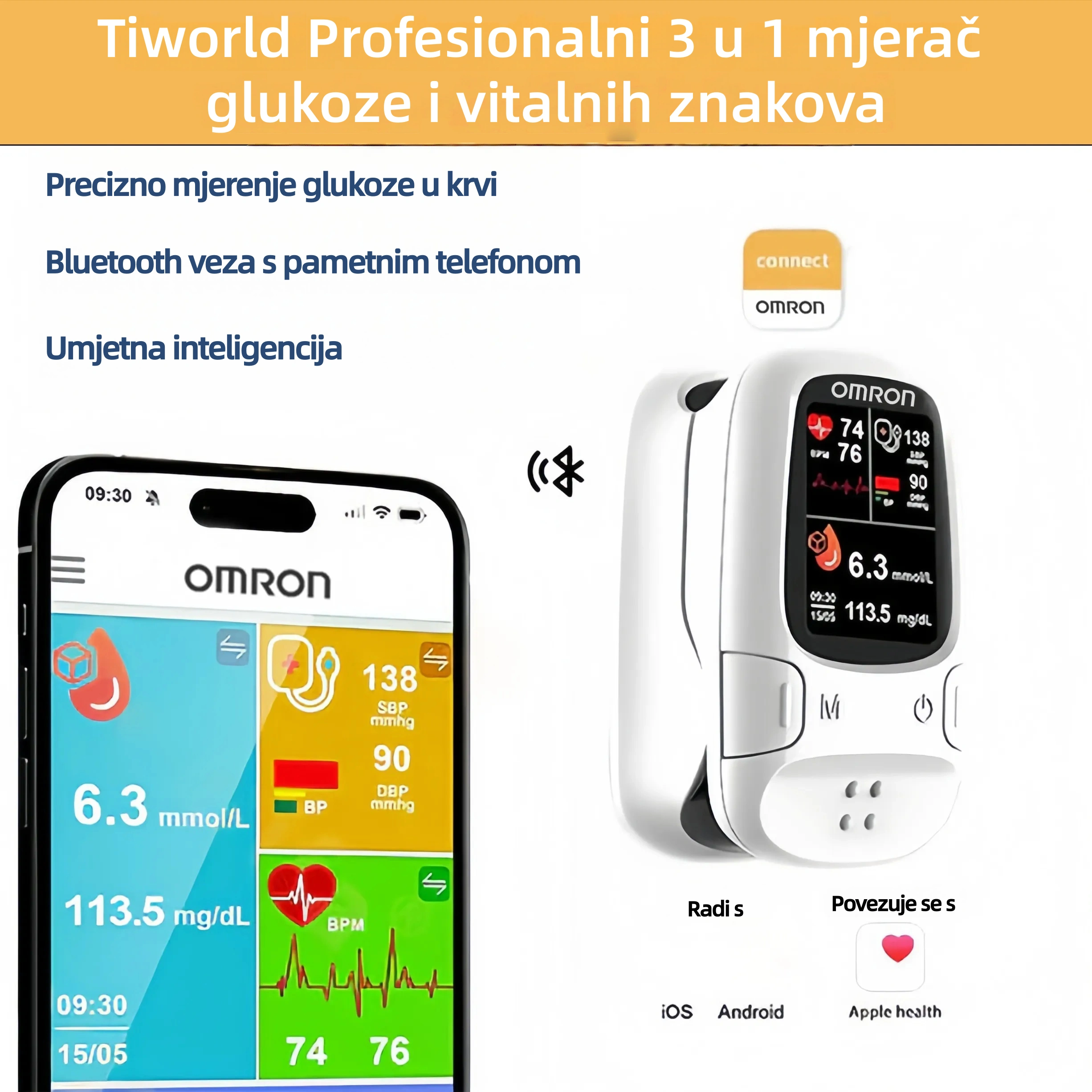Omron™ predstavlja novo lansirani neinvazivni pametni mjerač glukoze u krvi 🔥Proizvedeno u SAD-u🔥