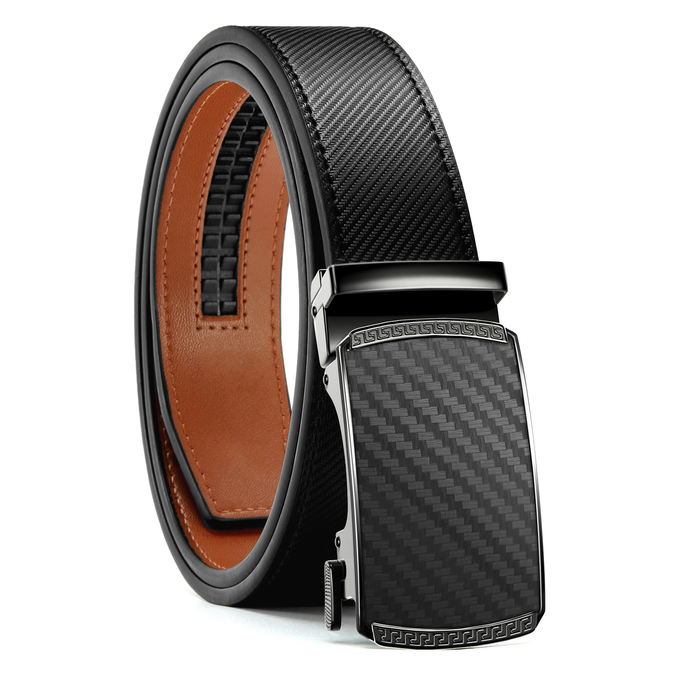 YOETEY Mens Belt Leather Belt, Ratchet Belt with Automatic Sliding Buckle for Casual, 1 3/8"(35mm)