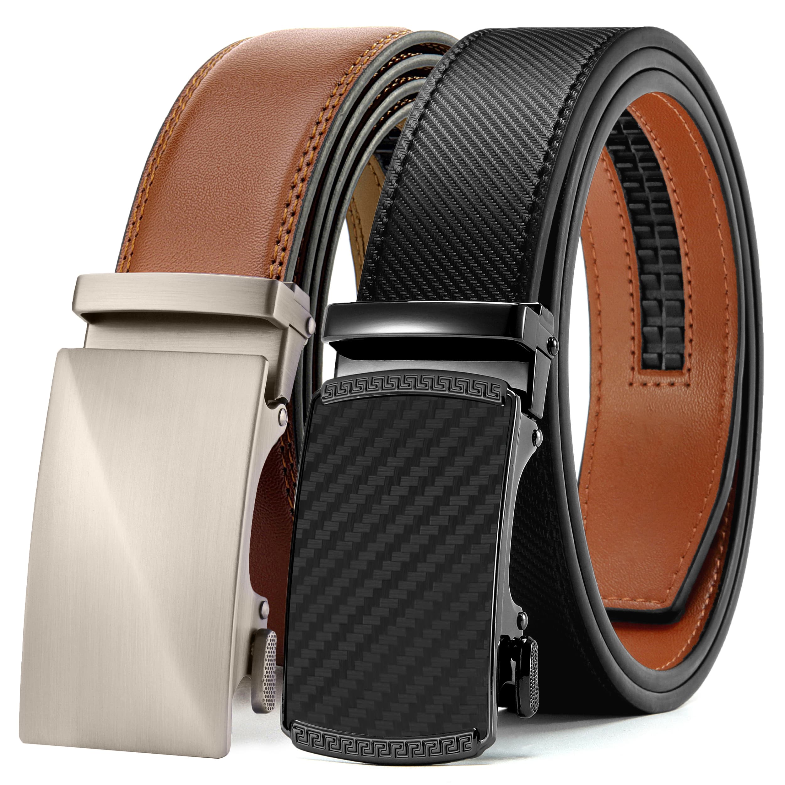 YOETEY Mens Belts 2 Pack, Ratchet Belts for Men - Adjustable Fit, Effortless Style 1 3/8"(35mm)