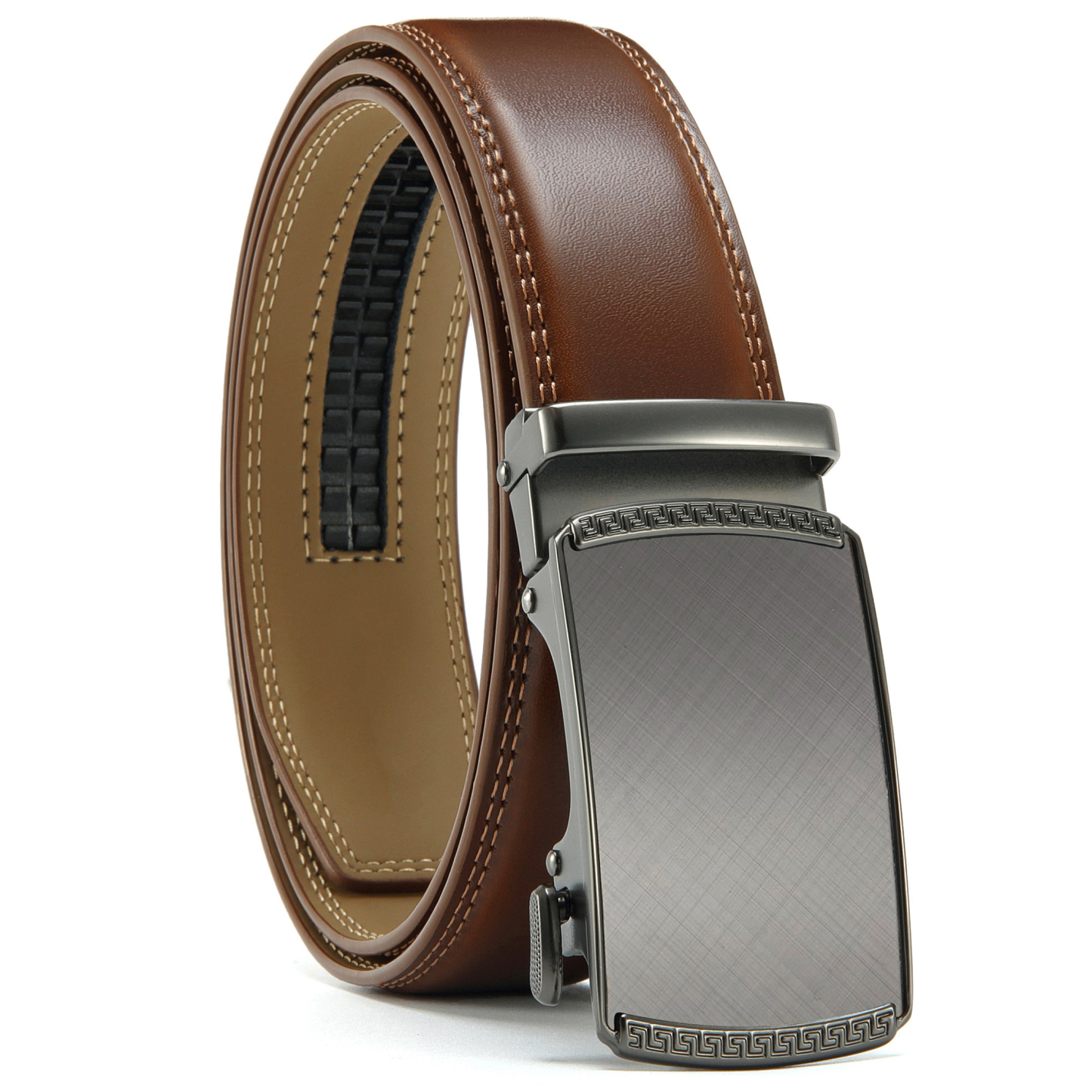 YOETEY Mens Belt Leather Belt, Ratchet Belt with Automatic Sliding Buckle for Casual, 1 3/8"(35mm)