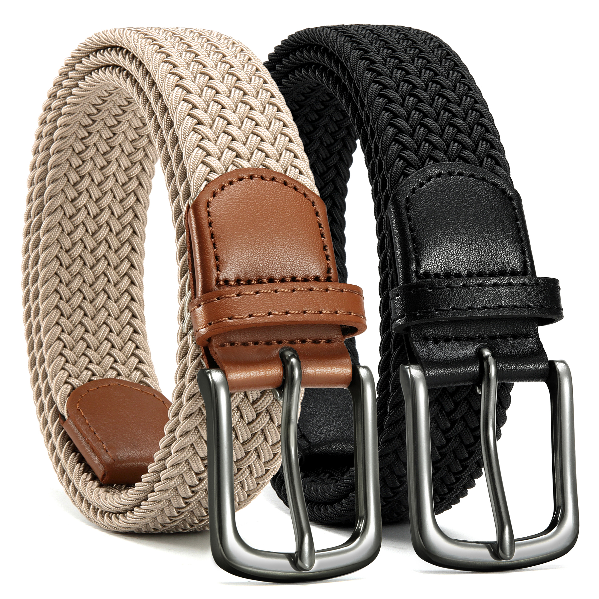 YOETEY Mens Belts Womens Belts 2 Pack, Stretch Belts Elastic Braided Belts for Casual 1 3/8" (35mm)