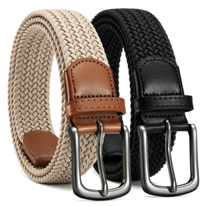 YOETEY Mens Belts Womens Belts 2 Pack, Stretch Belts Elastic Braided Belts for Casual 1 3/8" (35mm)