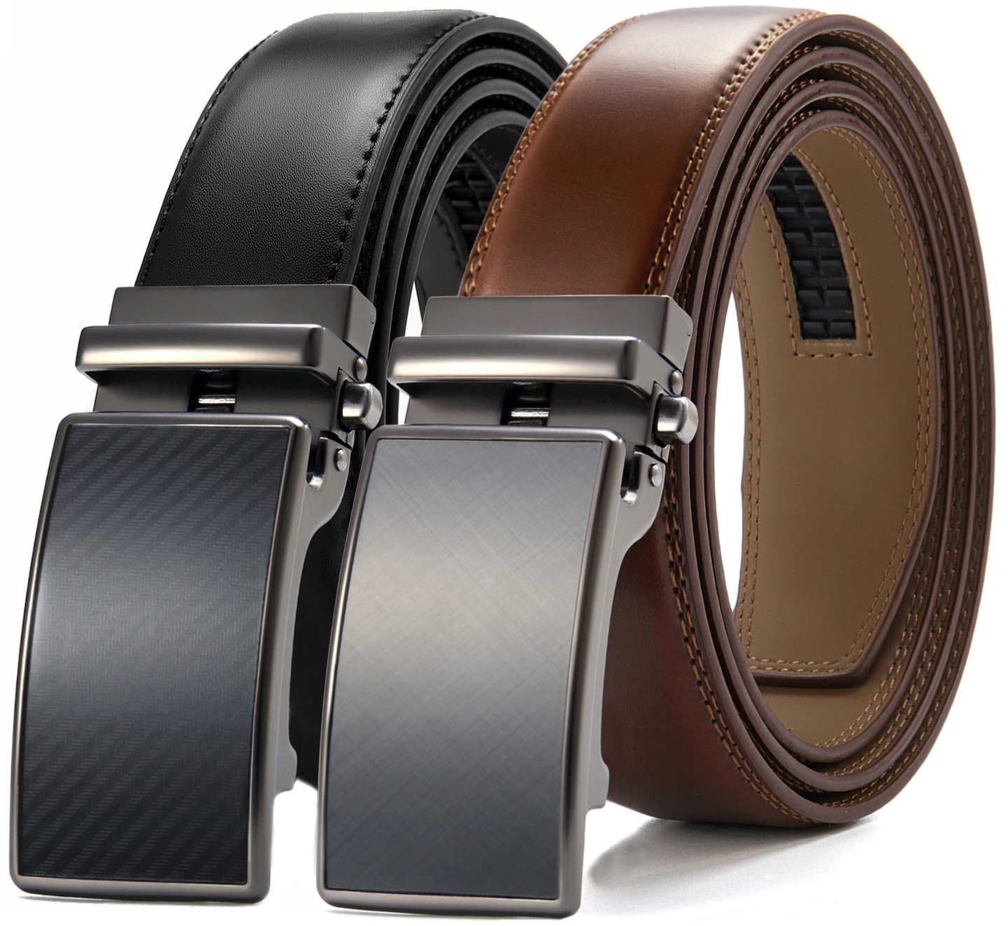 YOETEY Mens Belts 2 Pack, Ratchet Belts for Men - Adjustable Fit, Effortless Style 1 3/8"(35mm)