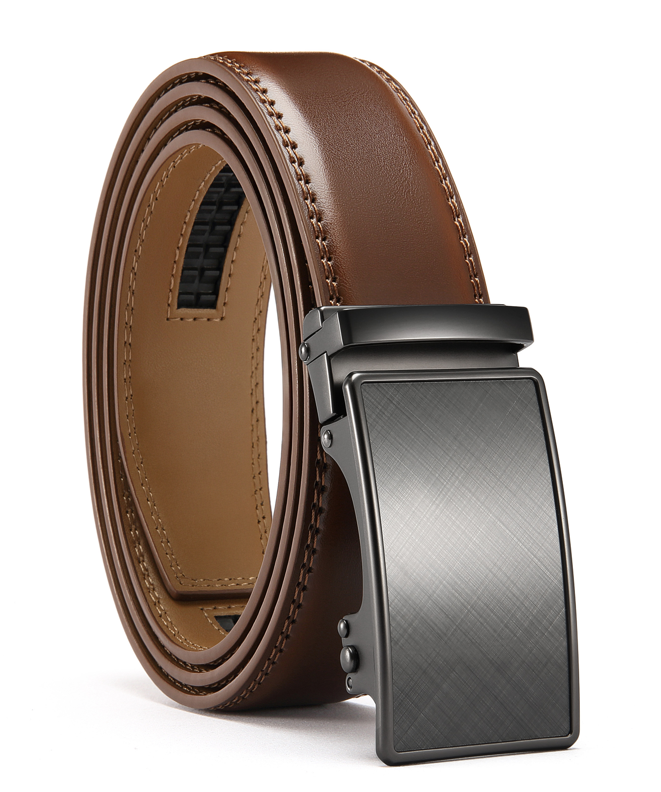 YOETEY Mens Belt Leather Belt, Ratchet Belt with Automatic Sliding Buckle for Casual, 1 3/8"(35mm)