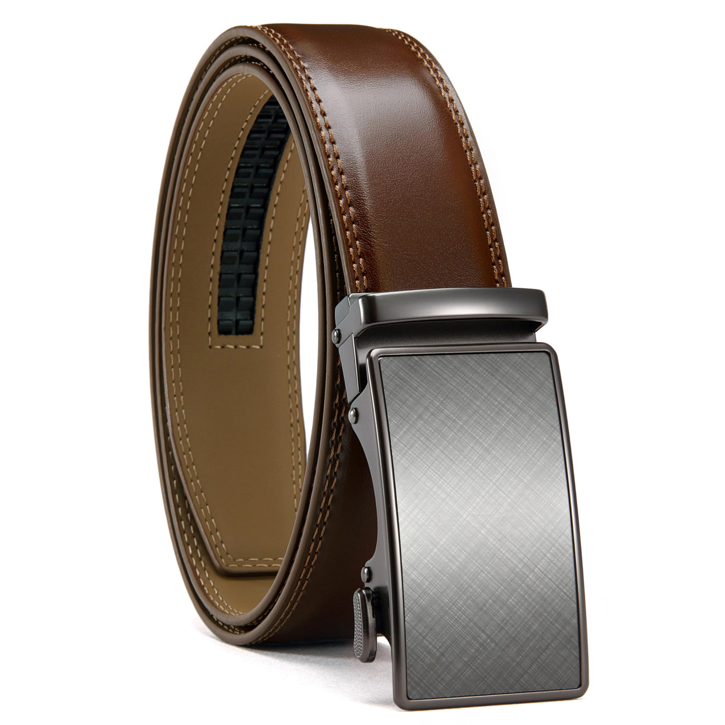 YOETEY Mens Belt Leather Belt, Ratchet Belt with Automatic Sliding Buckle for Casual, 1 3/8"(35mm)