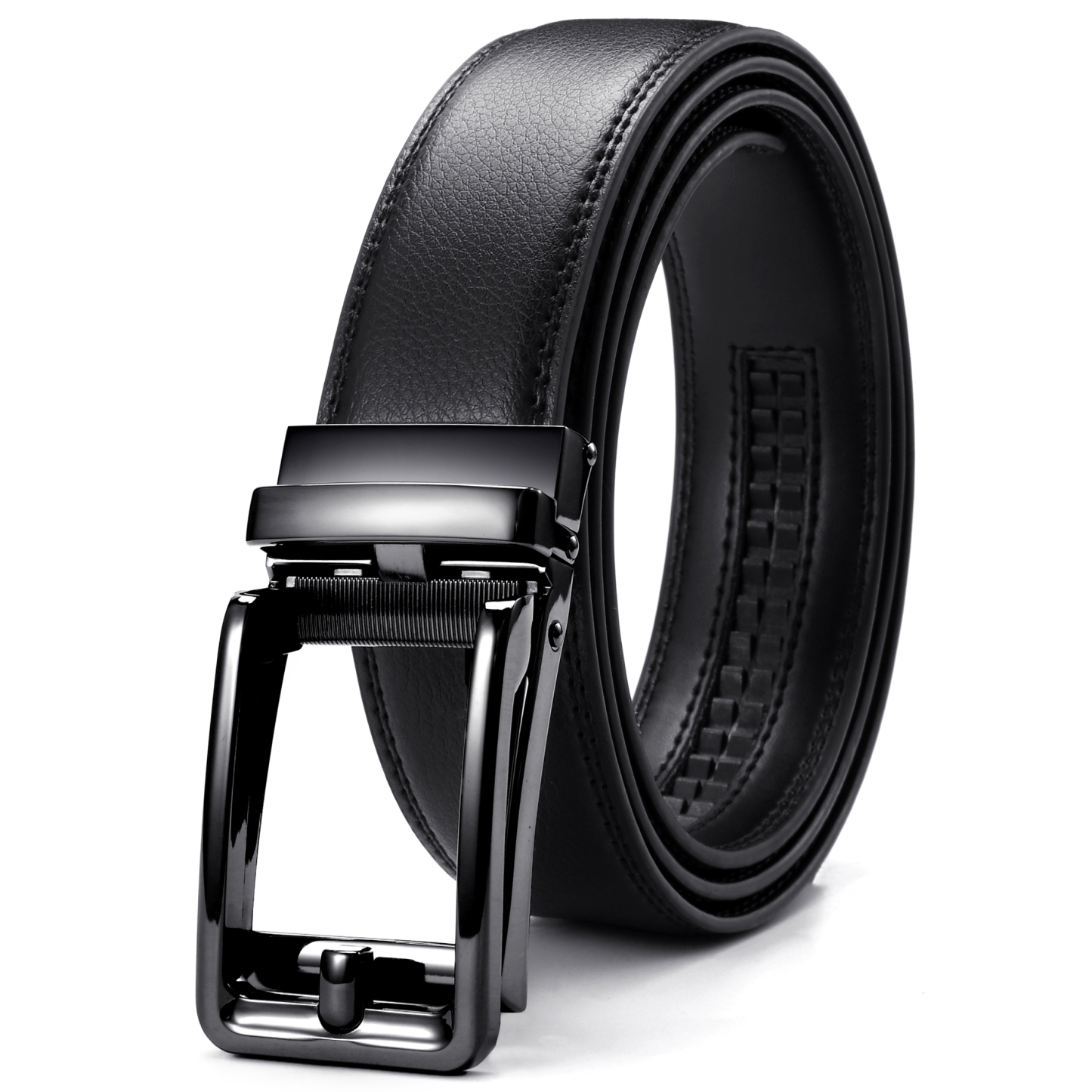 YOETEY Mens Belt Ratchet Leather Belt - Dress Belt with Sliding Buckle Comfort Click 1 3/8"(35mm)