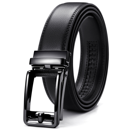 YOETEY Mens Belt Ratchet Leather Belt - Dress Belt with Sliding Buckle Comfort Click 1 3/8"(35mm)