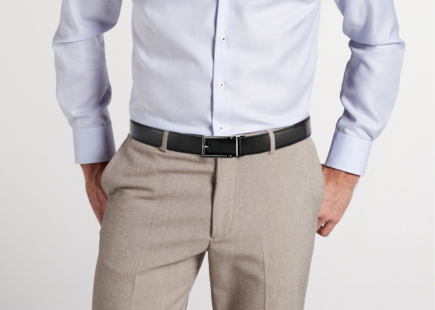 YOETEY Mens Belt Ratchet Leather Belt - Dress Belt with Sliding Buckle Comfort Click 1 3/8"(35mm)