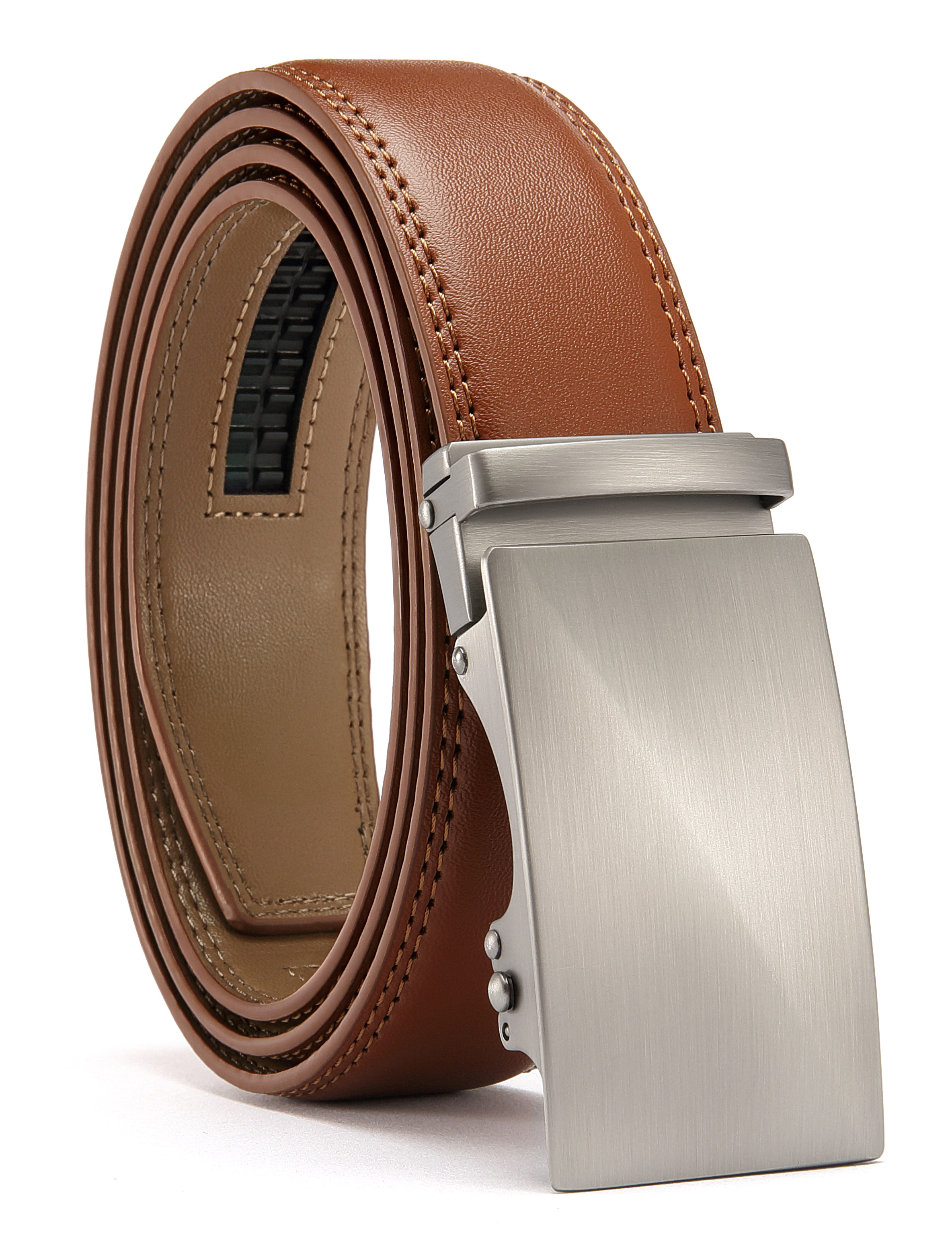 YOETEY Mens Belt Leather Belt, Ratchet Belt with Automatic Sliding Buckle for Casual, 1 3/8"(35mm)