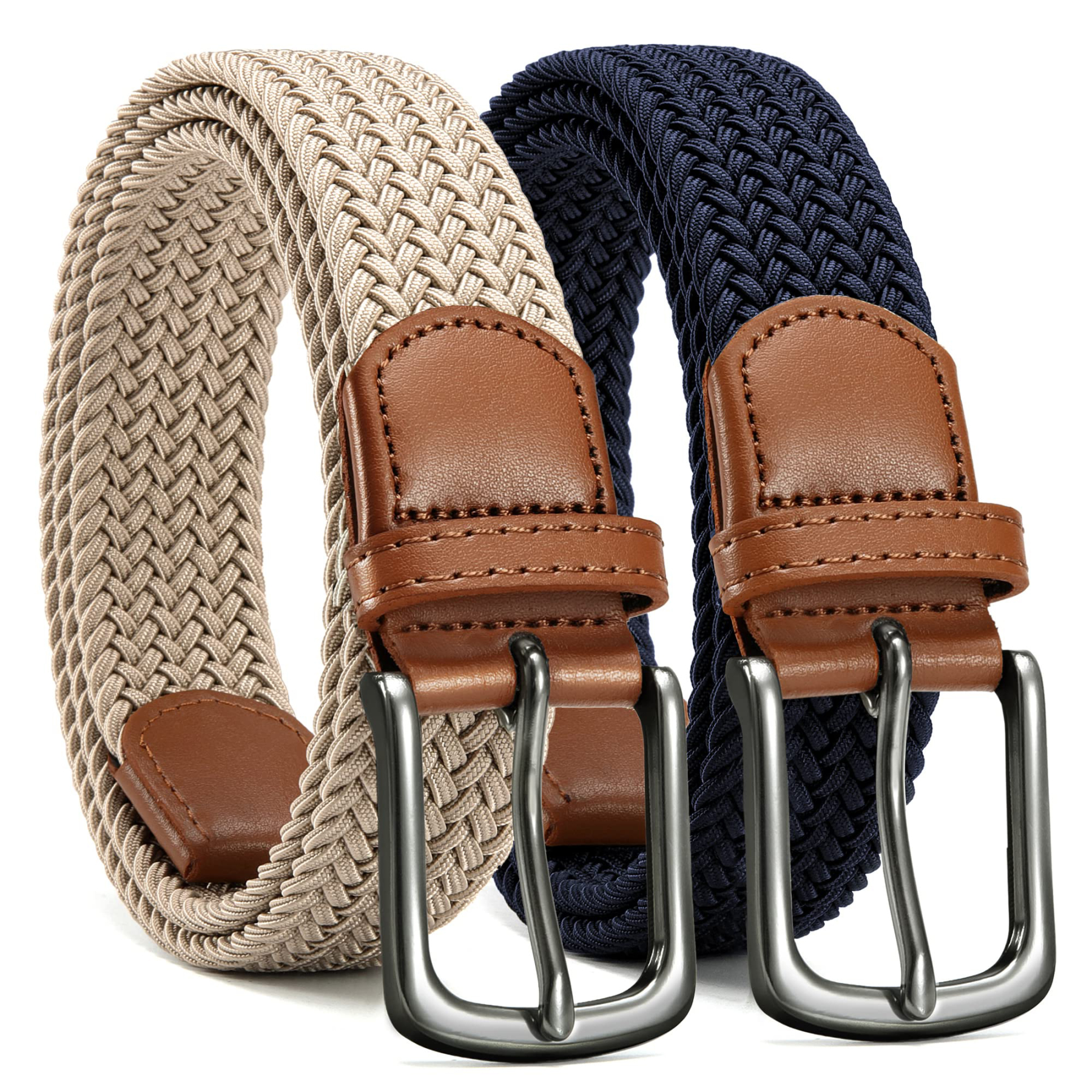 YOETEY Mens Belts Womens Belts 2 Pack, Stretch Belts Elastic Braided Belts for Casual 1 3/8" (35mm)