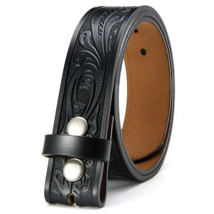 YOETEY Mens Western Genuine Leather Belt Without Buckle - Cowboy Belt for Casual Jeans