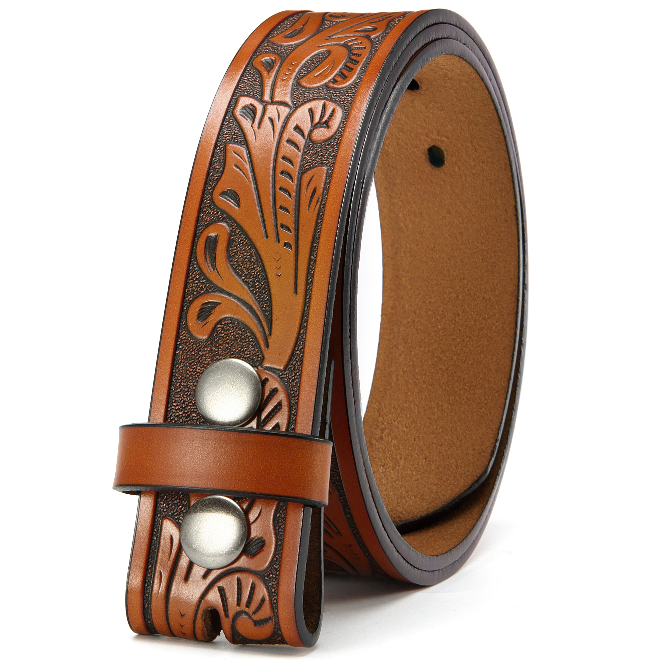 YOETEY Mens Western Genuine Leather Belt Without Buckle - Cowboy Belt for Casual Jeans