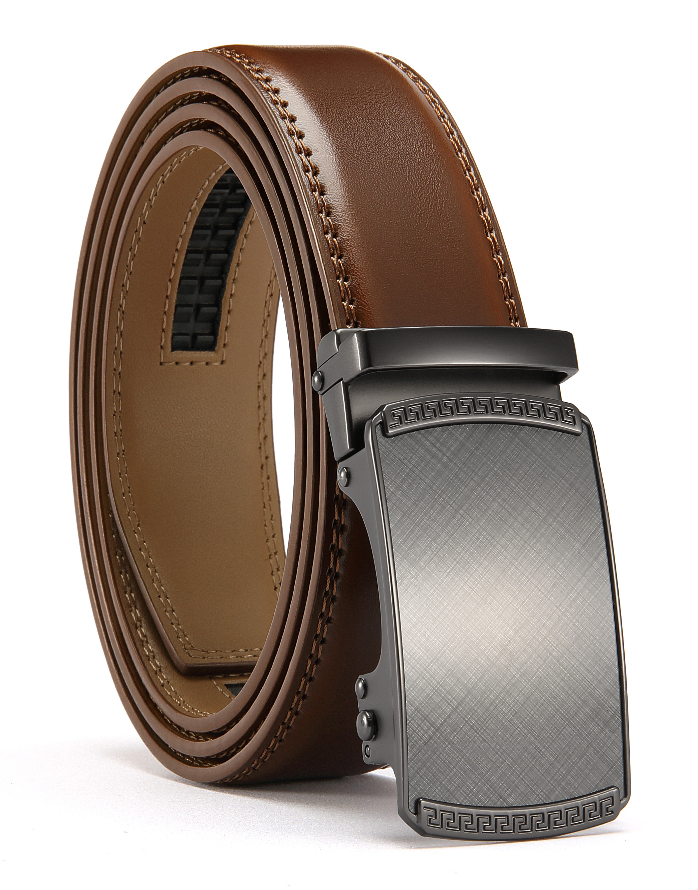 YOETEY Mens Belt Leather Belt, Ratchet Belt with Automatic Sliding Buckle for Casual, 1 3/8"(35mm)