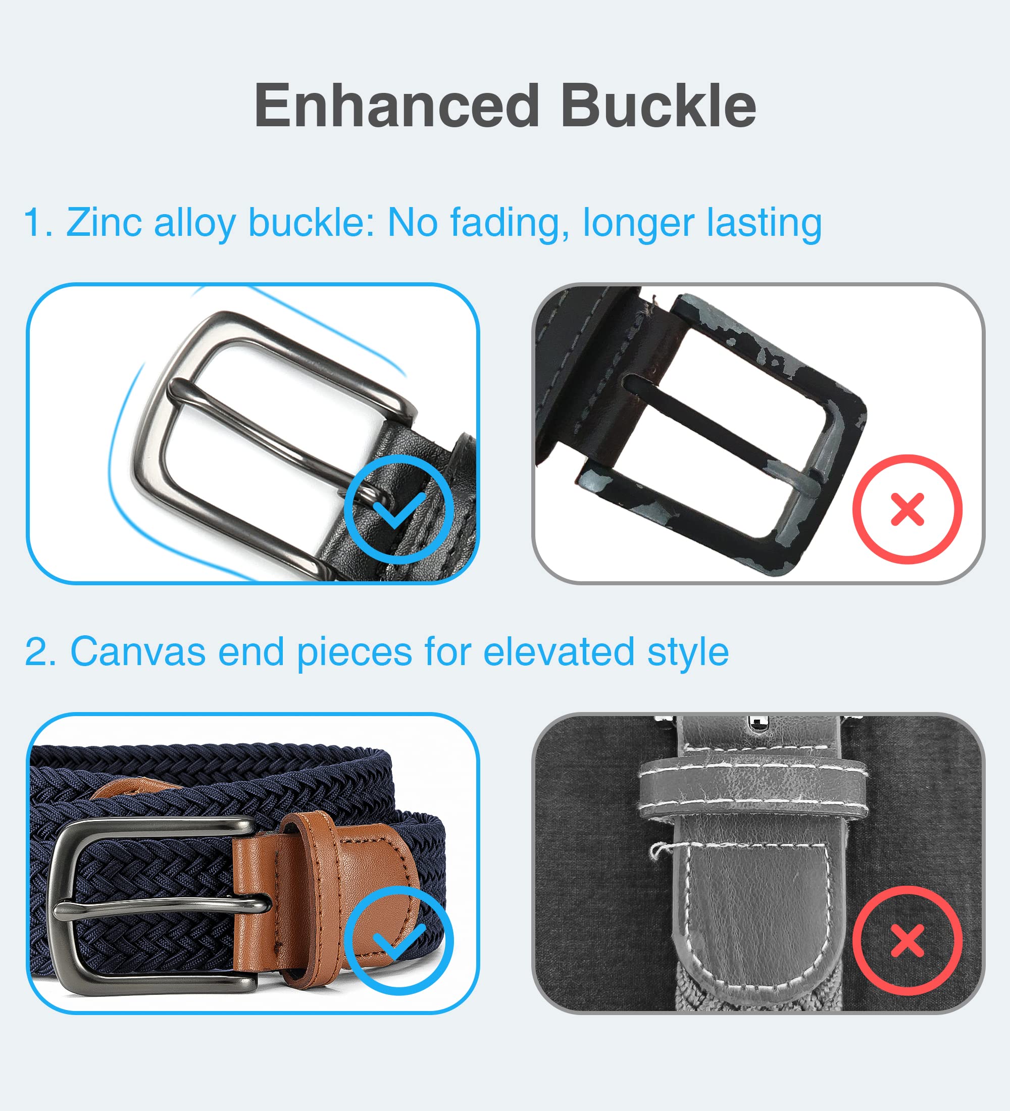 YOETEY Mens Belts Womens Belts 2 Pack, Stretch Belts Elastic Braided Belts for Casual 1 3/8" (35mm)