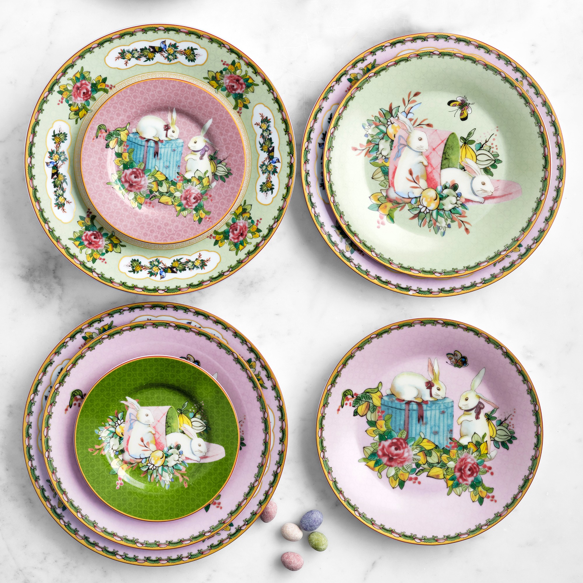 Famille Rose Bunny Appetitzer Plates, Set of 4