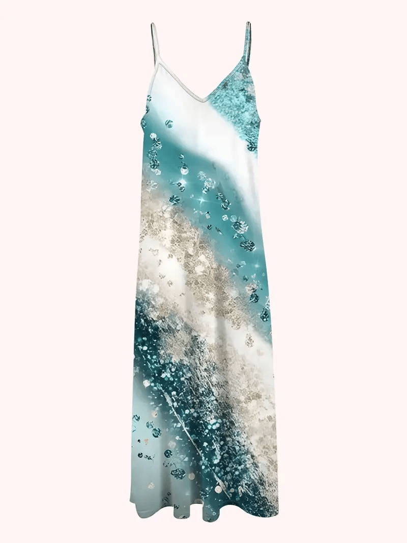 Women's  Beach Vacation Print Suspender Dress