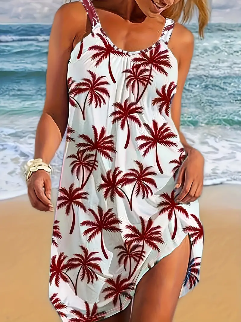 Plus Size Coconut Tree Print Cami Dress