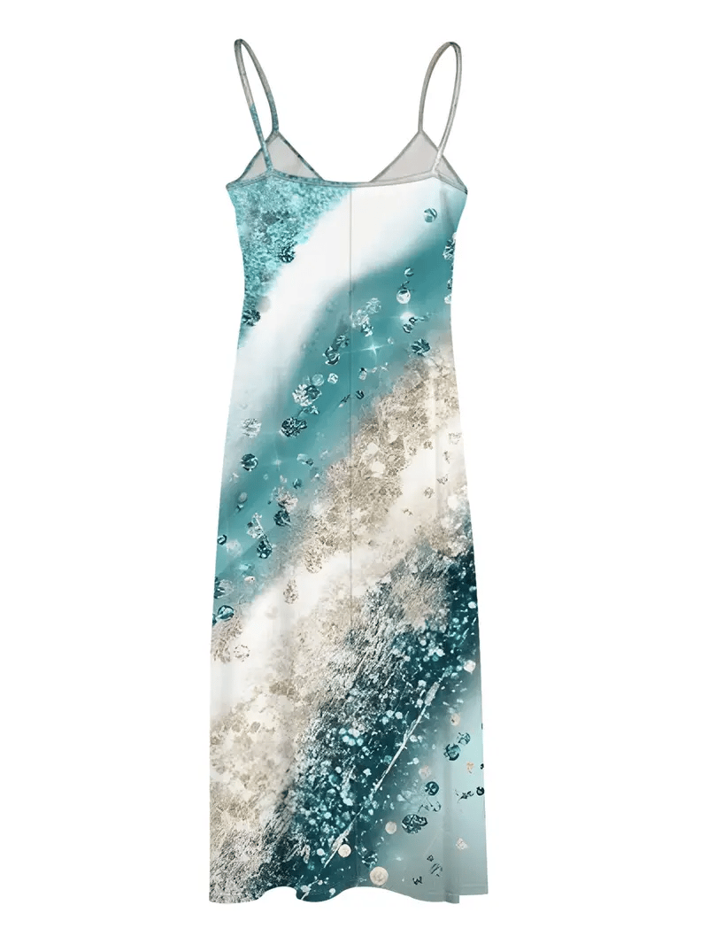 Women's  Beach Vacation Print Suspender Dress