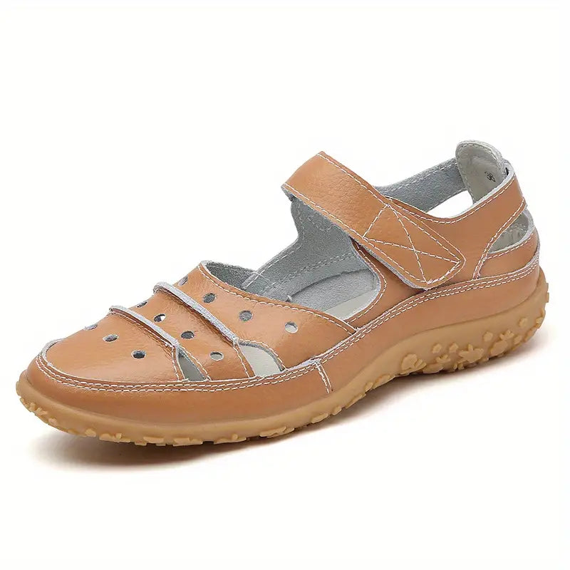 Women's Hollow Out Closed Toe Sandals, Non-slip Walking Shoes, Faux Leather Sandals