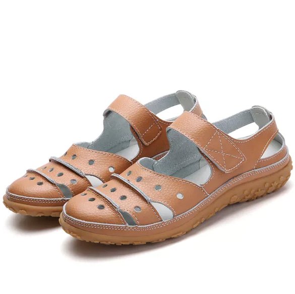 Women's Hollow Out Closed Toe Sandals, Non-slip Walking Shoes, Faux Leather Sandals