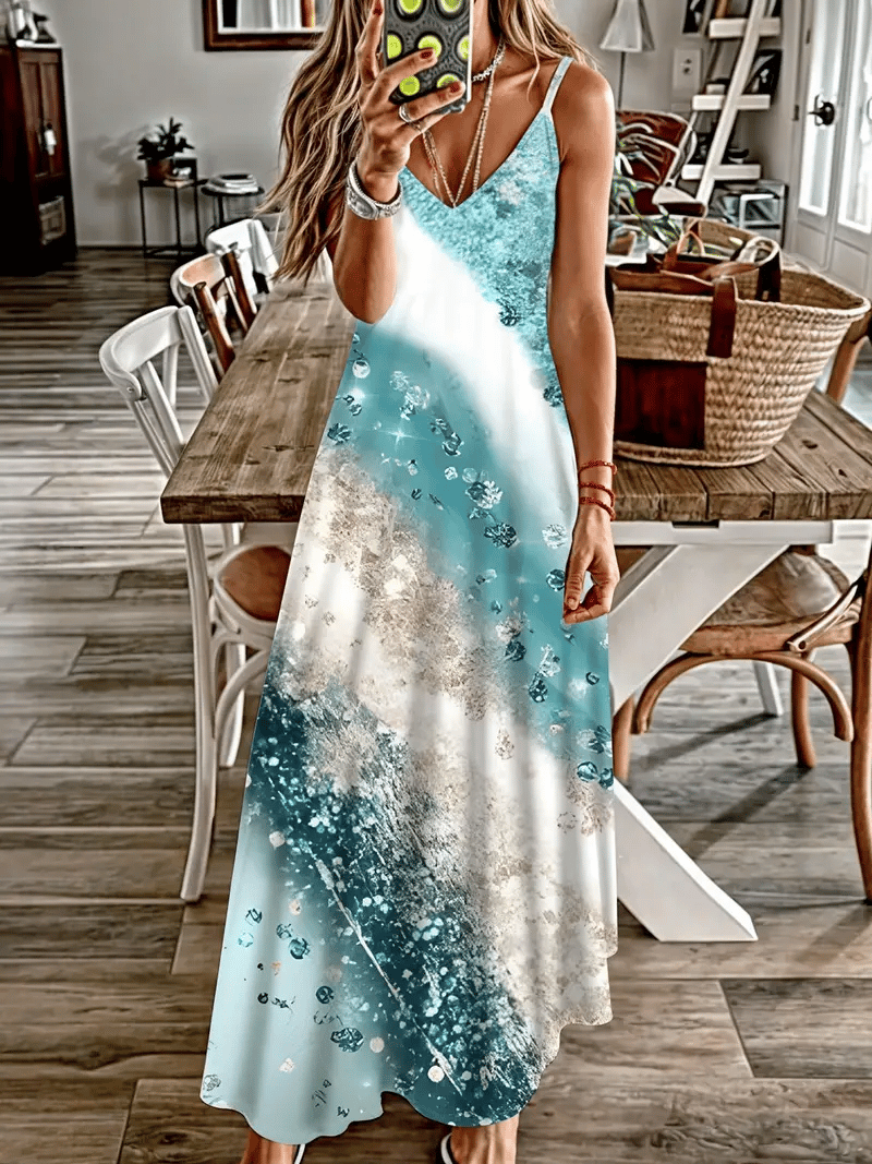 Women's  Beach Vacation Print Suspender Dress