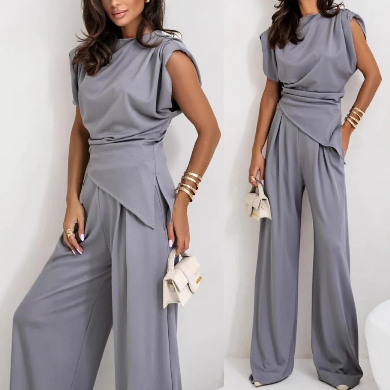 Women’s Elegant Solid Color Two-Piece Set