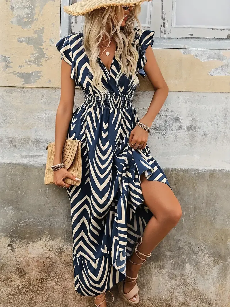 Elegant Line Print Dress