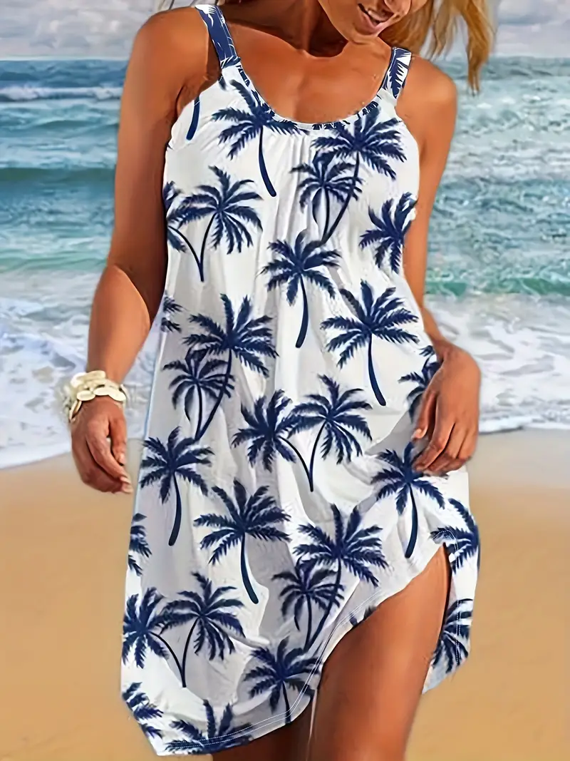Plus Size Coconut Tree Print Cami Dress