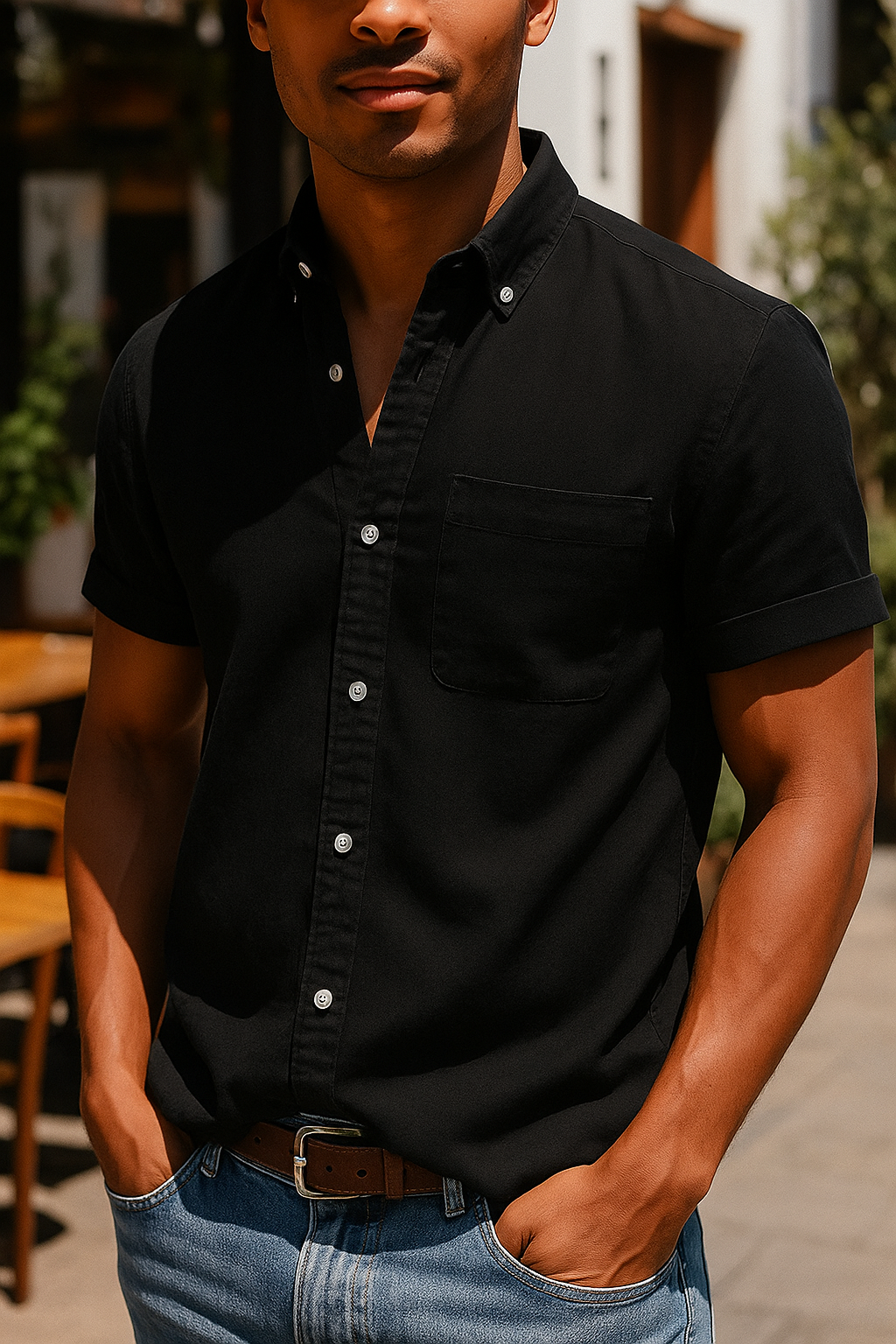 Men's Classic Vintage Washed Gentleman Casual Pocket Short Sleeve Shirt