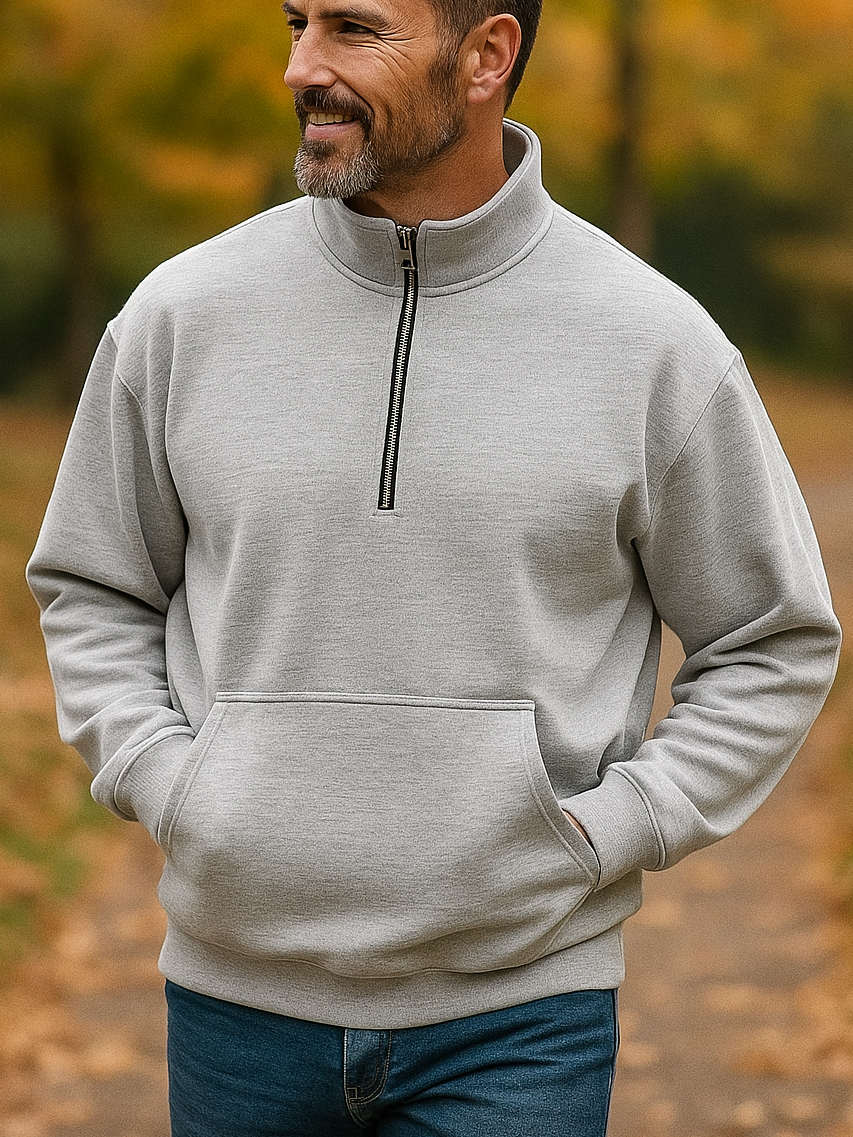  Men Waffle Autumn Casual Outdoor High Collar Half Zipper