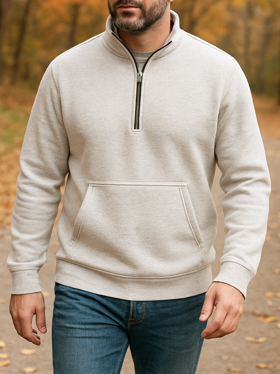  Men Waffle Autumn Casual Outdoor High Collar Half Zipper