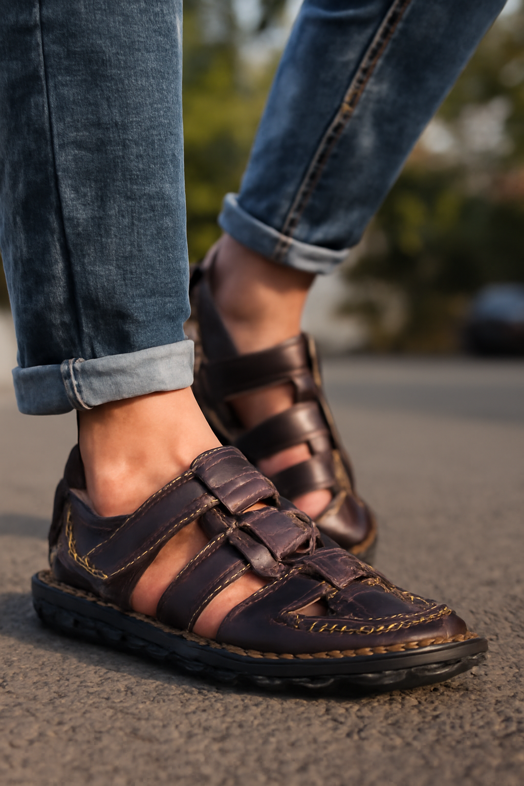 Men Closed Toe Leather Fisherman Adjustable Summer Sandals