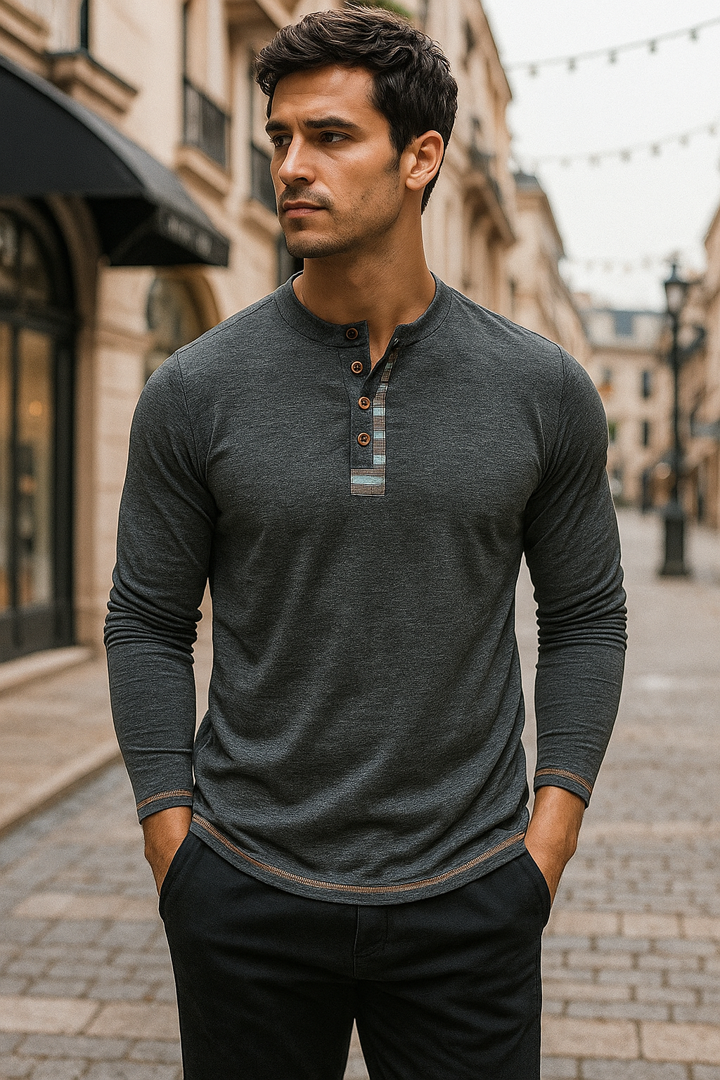 Men's crew neck long sleeve tough henley T-shirt