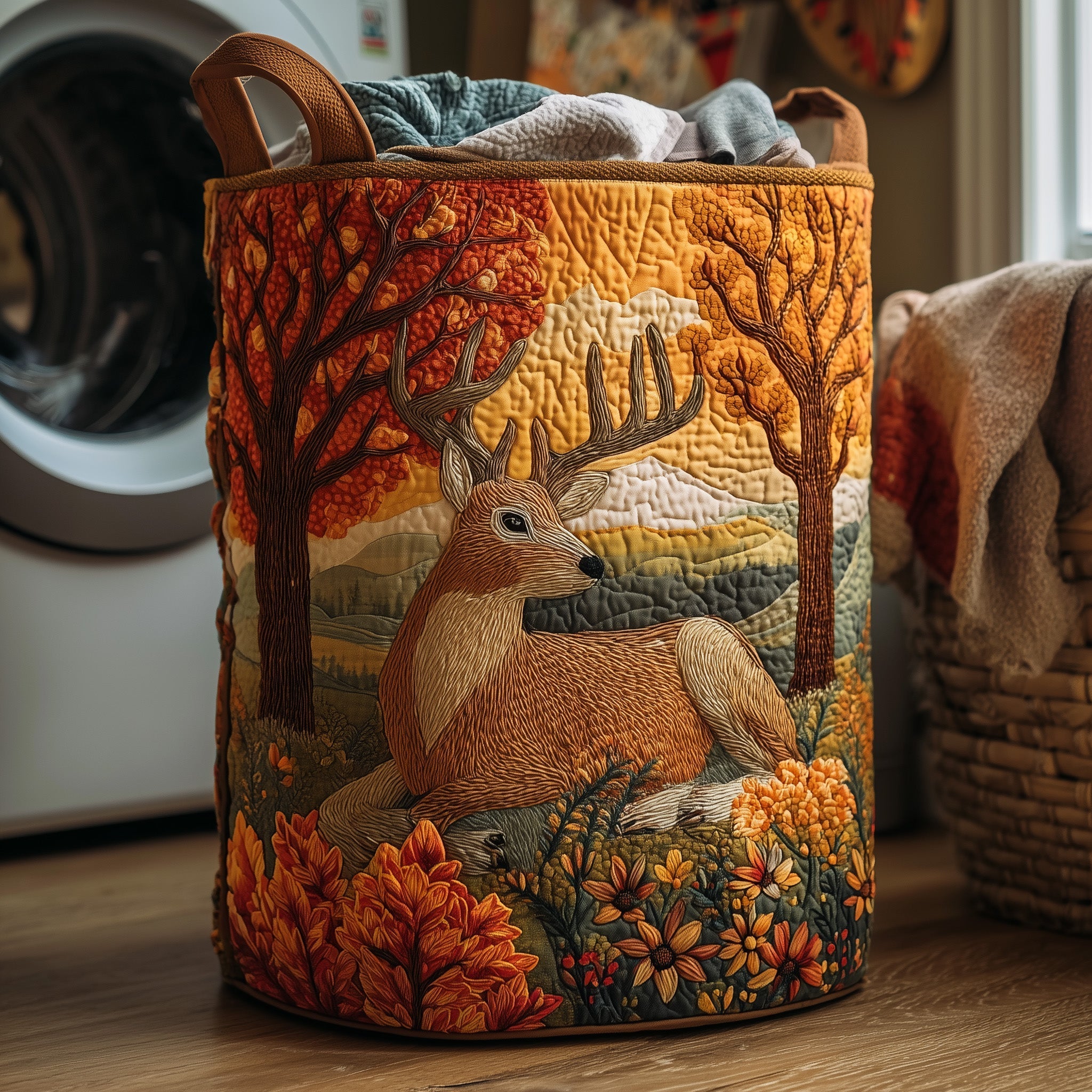 Autumn Deer Quilted Laundry Basket GFTOHD9980