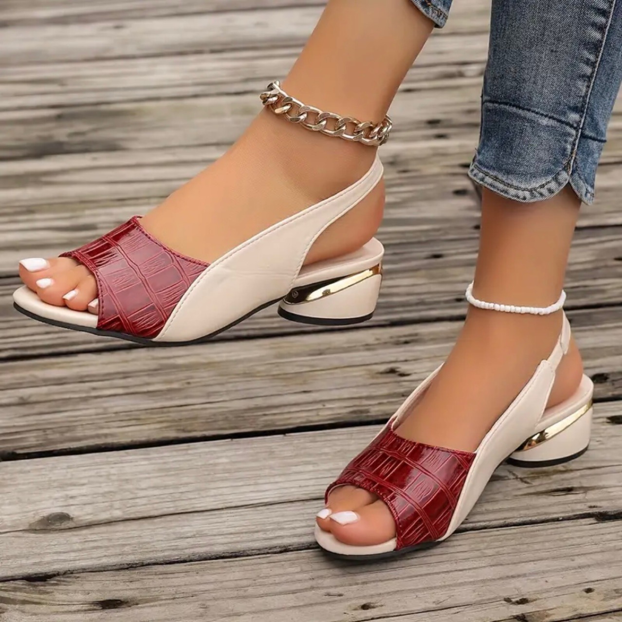 Stylish Leather Low heel Sandals 