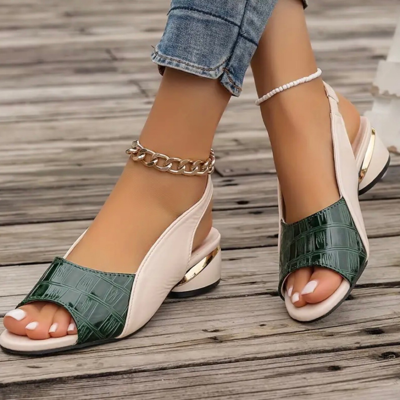 Stylish Leather Low heel Sandals 