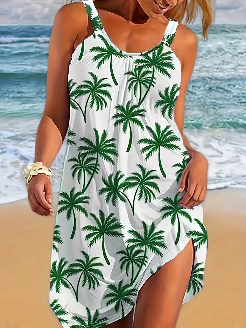 Plus Size Coconut Tree Print Cami Dress