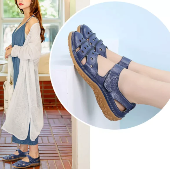 Women's Hollow Out Closed Toe Sandals, Non-slip Walking Shoes, Faux Leather Sandals