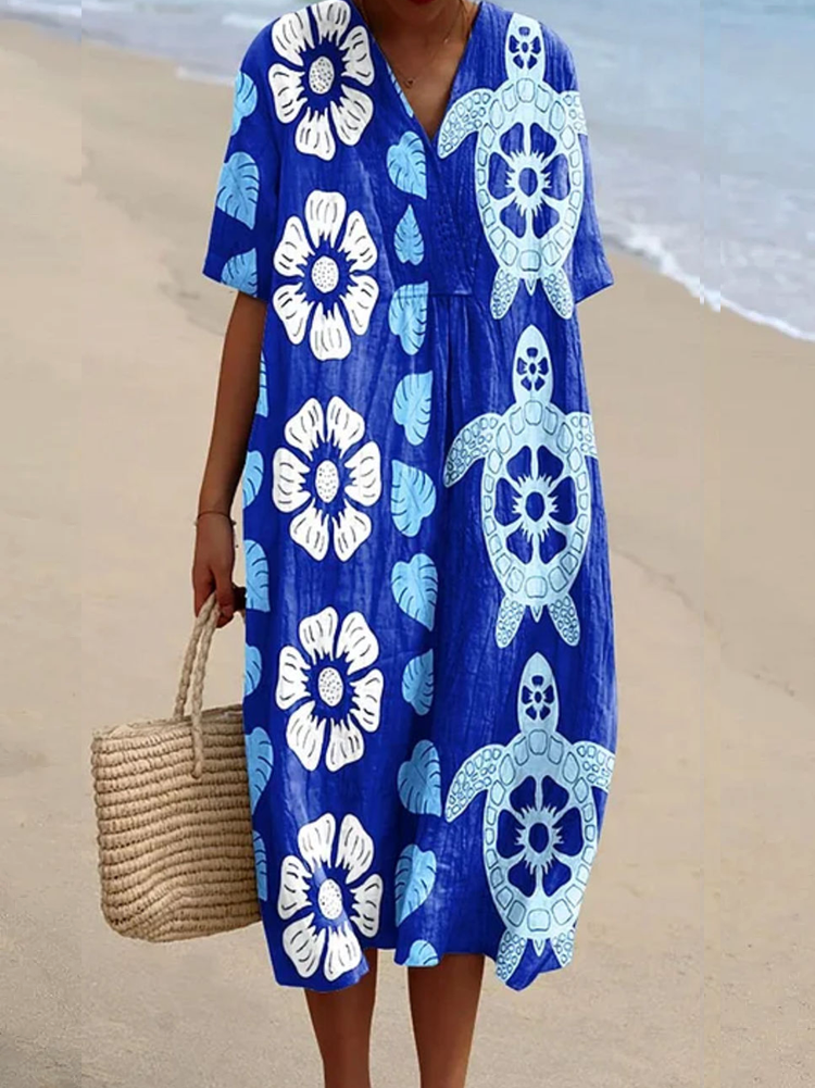 Women's Artistic Turtle Pattern Print Flowy Dress