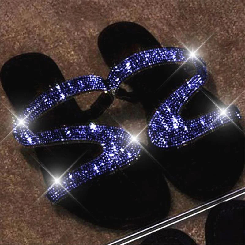 S-shaped design sparkling diamond slippers