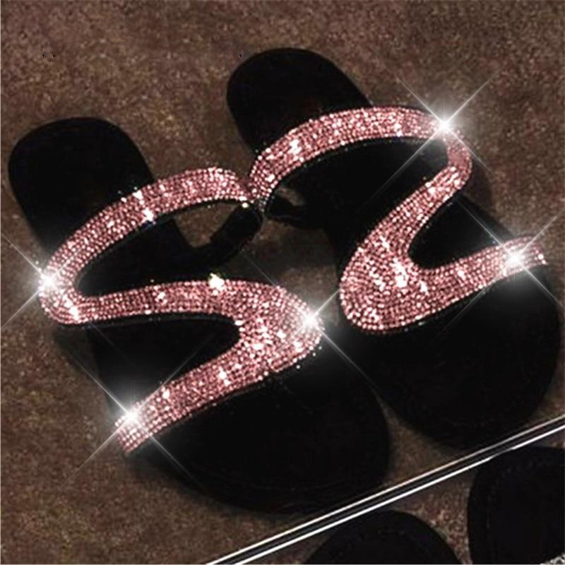 S-shaped design sparkling diamond slippers