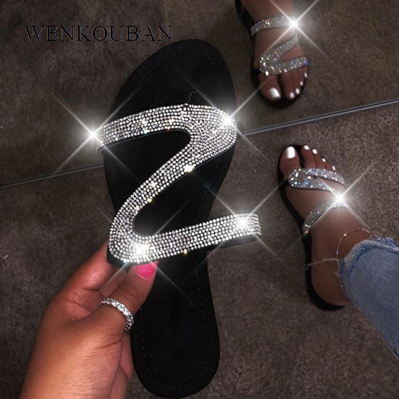S-shaped design sparkling diamond slippers