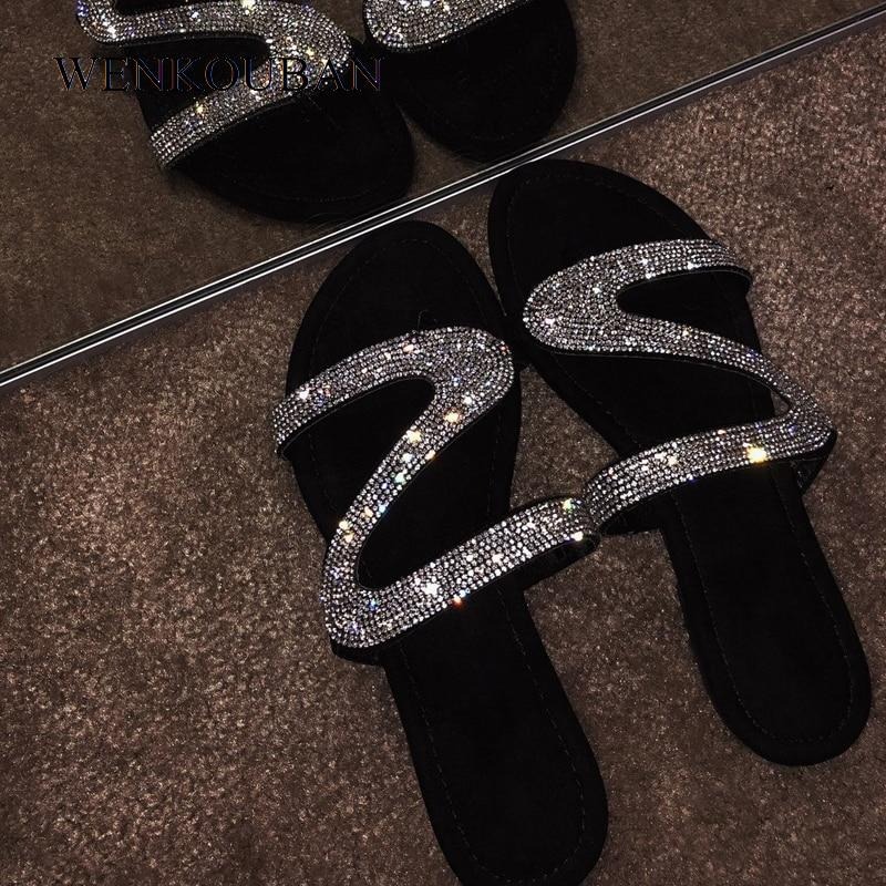 S-shaped design sparkling diamond slippers