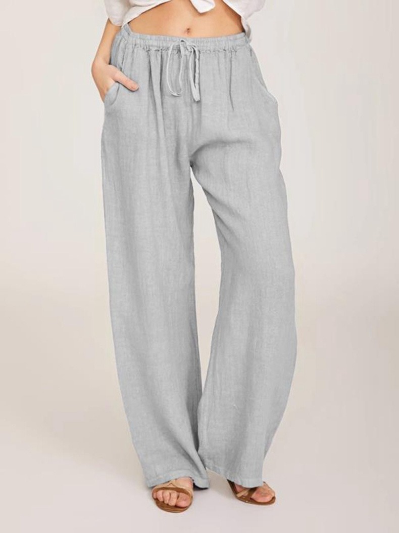Women's Summer Cotton Linen Lounge Pants with Elastic Waist