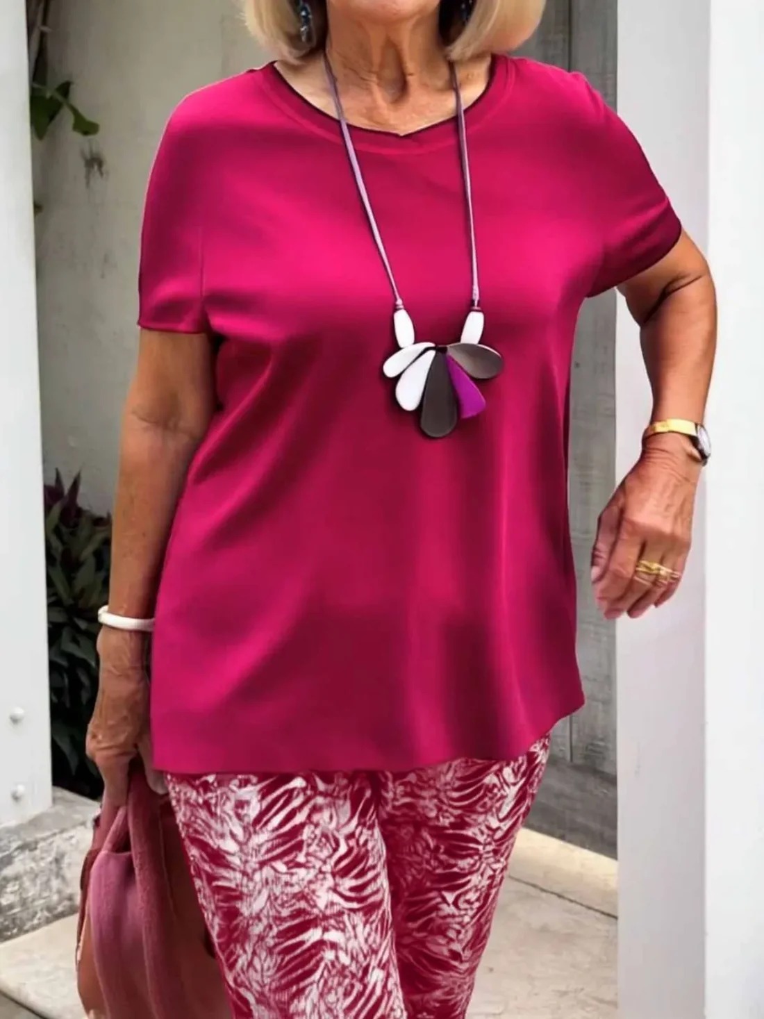 Round Neck Short Sleeve Top and Pants Set