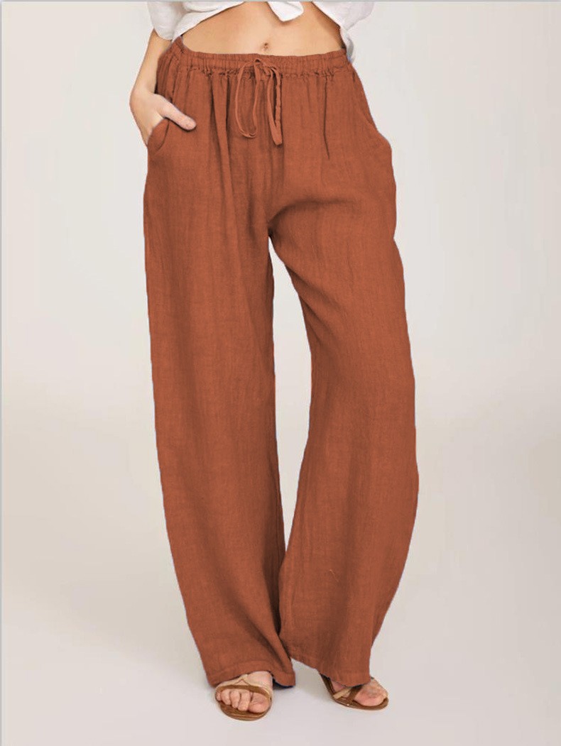 Women's Summer Cotton Linen Lounge Pants with Elastic Waist