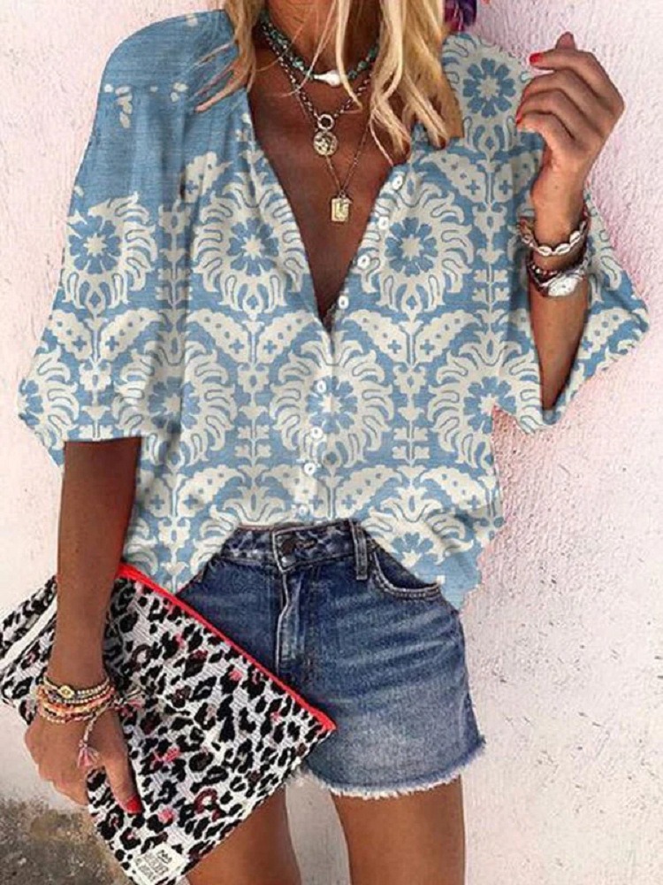 Colorful Floral Button-Down Top