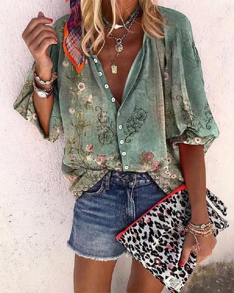 Colorful Floral Button-Down Top