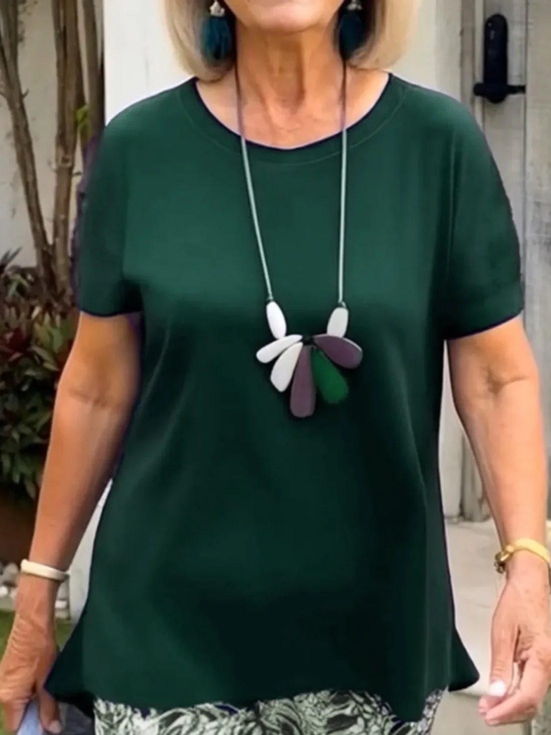 Round Neck Short Sleeve Top and Pants Set