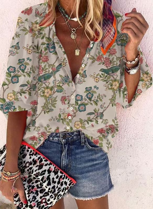 Colorful Floral Button-Down Top
